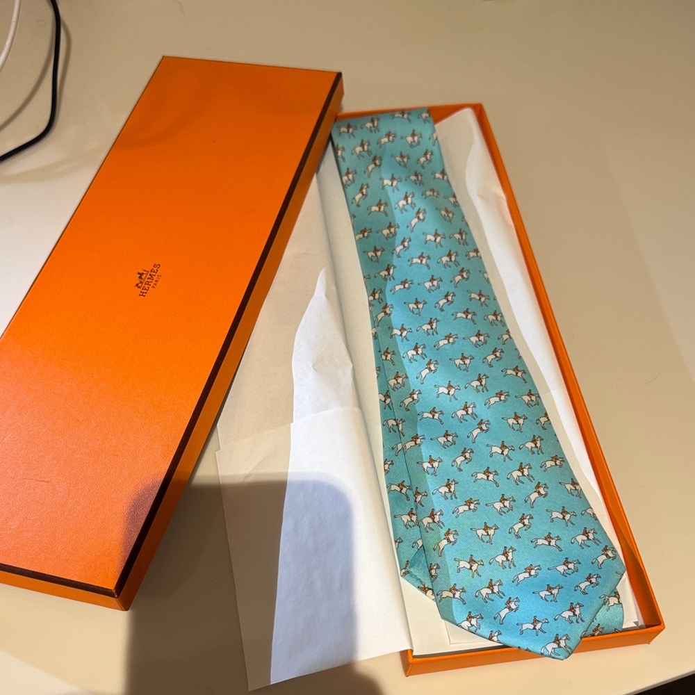 Hermès Turquoise Equestrian Silk Tie